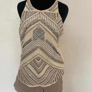Verty Boho Beaded Geometric Sleeveless Tank Top - Size S